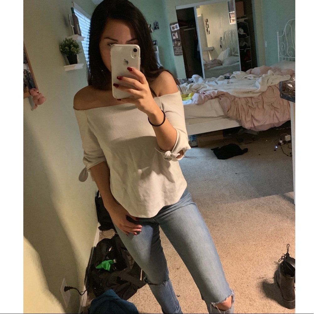 Off the shoulder white top
